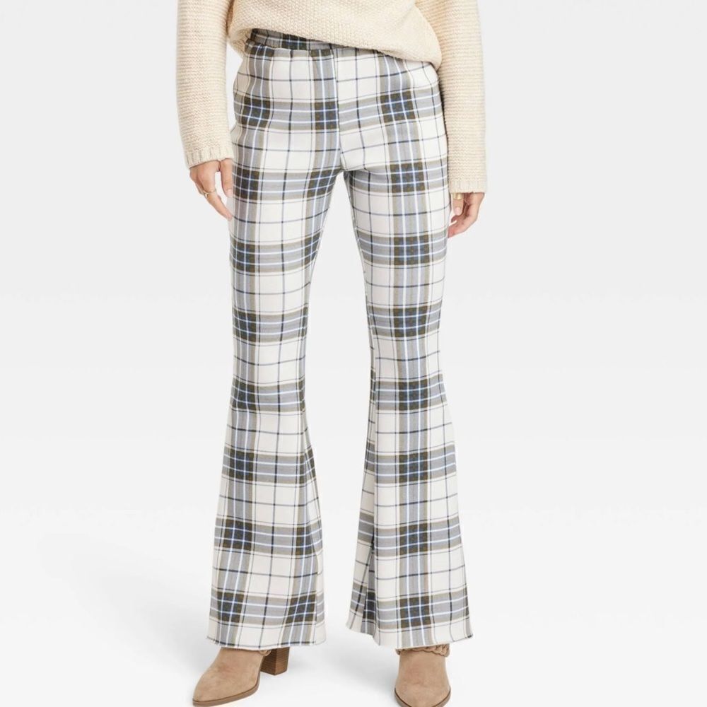 Grayson Threads Plaid Wide-Leg Pants in Cream, Black & Blue